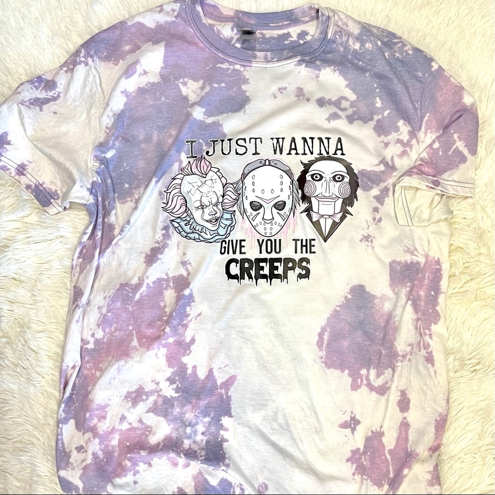 I just want to give you the creeps. Screen print. Bleached tshirt
